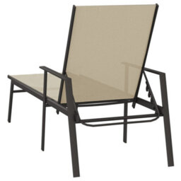 Berkfield Sun Lounger Steel And Textilene Fabric Cream - thumbnail 5