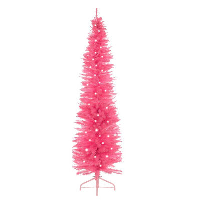 The Christmas Workshop 6Ft Slim Pink Pre-Lit Artificial Christmas Tree - 110 Led Lights - Includes Stand - image 1