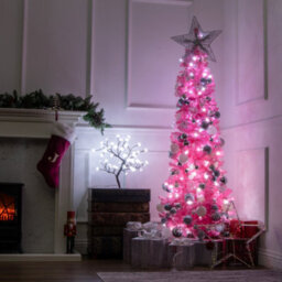 The Christmas Workshop 6Ft Slim Pink Pre-Lit Artificial Christmas Tree - 110 Led Lights - Includes Stand - thumbnail 6