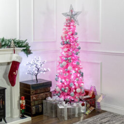 The Christmas Workshop 6Ft Slim Pink Pre-Lit Artificial Christmas Tree - 110 Led Lights - Includes Stand - thumbnail 2
