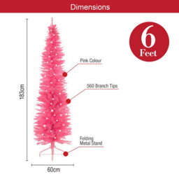 The Christmas Workshop 6Ft Slim Pink Pre-Lit Artificial Christmas Tree - 110 Led Lights - Includes Stand - thumbnail 3