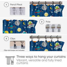 Bloomsbury Mill - Outer Space Curtains For Kids Bedroom, Lined Curtain Pair With Tie Backs 66 X 72 Inch Or 168Cm X 183Cm - thumbnail 3