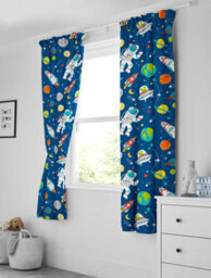Bloomsbury Mill - Outer Space Curtains For Kids Bedroom, Lined Curtain Pair With Tie Backs 66 X 72 Inch Or 168Cm X 183Cm - thumbnail 1