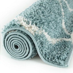 The Rugs Moroccan Shaggy Rugs And Runners Soft Fluffy Diamond Design High Pile Duck Egg Blue And Ivory Living Room Kitchen Hallway 550 - thumbnail 5