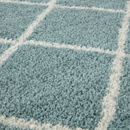 The Rugs Moroccan Shaggy Rugs And Runners Soft Fluffy Diamond Design High Pile Duck Egg Blue And Ivory Living Room Kitchen Hallway 550 - thumbnail 3