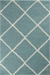 The Rugs Moroccan Shaggy Rugs And Runners Soft Fluffy Diamond Design High Pile Duck Egg Blue And Ivory Living Room Kitchen Hallway 550 - thumbnail 2