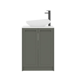 Royal Bathrooms Royal Bathroom Elmore 600mm Matt Green Freestanding Countertop Bathroom Vanity Unit 2 Door Plain White Worktop With Nova Basin - thumbnail 7