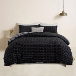 Bedlooms Black & Grey Wave Printed Duvet Cover Set, Reversible & Hypoallergenic Bedding Pack, Super King 226X220Cm - thumbnail 1