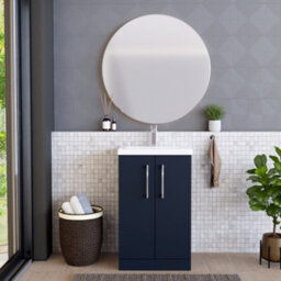 Balterley Contemporary Bathroom Floor Standing 2 Soft-Close Door Vanity Unit & Mid-Edge Ceramic Basin, Midnight Blue, 500 mm - thumbnail 2
