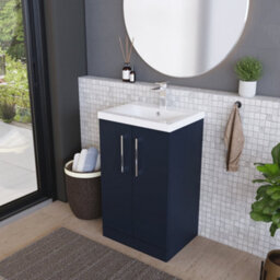 Balterley Contemporary Bathroom Floor Standing 2 Soft-Close Door Vanity Unit & Mid-Edge Ceramic Basin, Midnight Blue, 500 mm - thumbnail 4