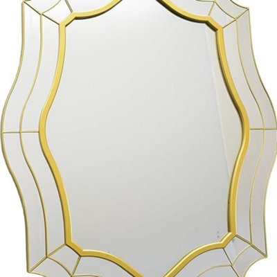 Deenz Wavy Oval Shape Wall Mirror Gold Frame 74X56Cm Simply Stylish Art Home Décor Living Room Bathroom Bedroom Entryway