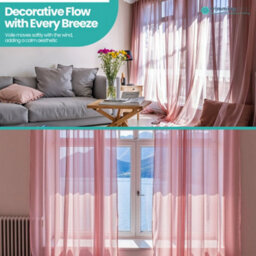"Neel Blue Voile Curtains Slot Top, 2 Curtains, Blush Pink - 56"" Width X 90"" Drop" - thumbnail 7