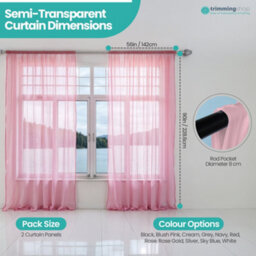"Neel Blue Voile Curtains Slot Top, 2 Curtains, Blush Pink - 56"" Width X 90"" Drop" - thumbnail 2