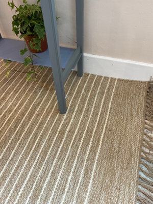 Second Nature Online Bekal Flat Weave Rug Striped Design Cotton And Jute 70 Cm X 130 Cm - image 1