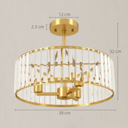 Homcom Semi Flush Mount Modern Crystal Chandelier Ceiling Light, Gold Tone - thumbnail 3