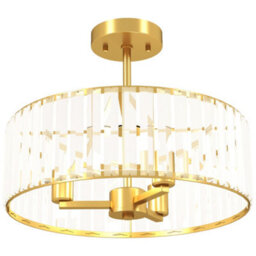 Homcom Semi Flush Mount Modern Crystal Chandelier Ceiling Light, Gold Tone - thumbnail 2