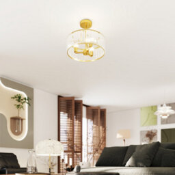 Homcom Semi Flush Mount Modern Crystal Chandelier Ceiling Light, Gold Tone - thumbnail 9