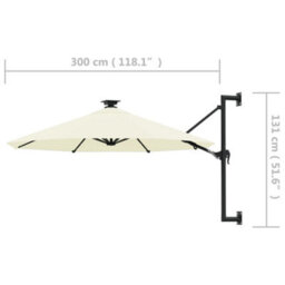 Vidaxl Wall-Mounted Garden Parasol With Leds 300 Cm Sand - thumbnail 3