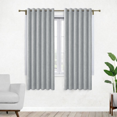 Bedlooms Silver Linen Curtain 100% Blackout Thermal Insulated Eyelet Curtain (Pair) 46 X 54 Inches With Tie Back Two - image 1