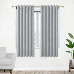 Bedlooms Silver Linen Curtain 100% Blackout Thermal Insulated Eyelet Curtain (Pair) 46 X 54 Inches With Tie Back Two