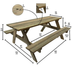 Leisurebench Tiptree 8 Seat Picnic Bench - Dip Treated Green Timber - 180Cm - thumbnail 6