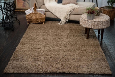 Smart Living Shaggy Soft Thick Area Rug, Living Room Carpet, Kitchen Floor, Bedroom Soft Rugs 60Cm X 110Cm - Dark Beige - image 1