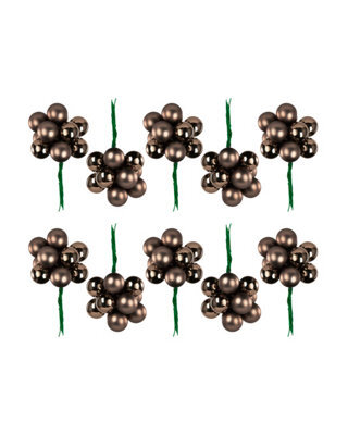 Werchristmas Set Of 10 Glass Berry Cluster Baubles, Mocha - image 1