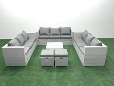 Fimous Rattan Garden Outdoor Furniture Set 11 Seater Rattan Garden Sofa Set 2 Small Stools Light Grey - image 1