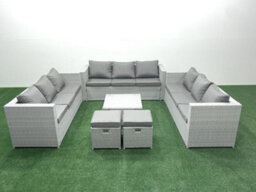 Fimous Rattan Garden Outdoor Furniture Set 11 Seater Rattan Garden Sofa Set 2 Small Stools Light Grey - thumbnail 1