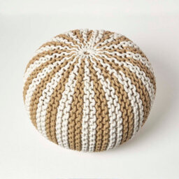 Homescapes Off White And Linen Knitted Pouffe Striped Footstool 35 X 40 Cm - thumbnail 3