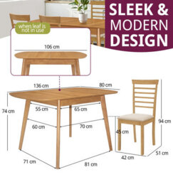 Hallowood Furniture Aston Butterfly Extending Table With 4 Light Oak Ledbury Chairs - thumbnail 6