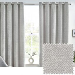 furn. Harris Grey Herringbone Chenille Lined Eyelet Curtains (W)167Cm (L)228Cm, Pair - thumbnail 4