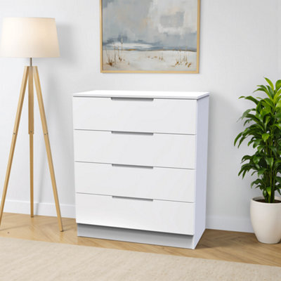 Messina Ready Assembled Matt White No Effect 4 Drawer Wide Chest (H)875mm (W)740mm (D)390mm - image 1