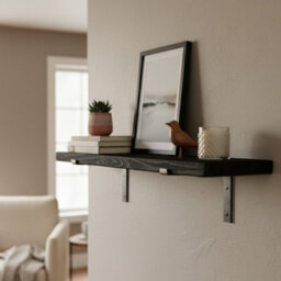 Toolty Rustic Handmade Wall Shelf, Wall Mounted, 140Cm X 14.5Cm Down Design, Black Ash, Handcrafted Vintage Style - thumbnail 1