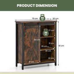 Gainoom 70Cm Farmhouse Accent Storage Cabinet Rustic Sideboard Buffet Cabinet - thumbnail 2