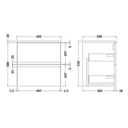 Hudson Reed Urban Satin Blue Wall Hung 2 Drawer Vanity Unit And Worktop With Silent Close, 518 X 505 X 390 - thumbnail 2