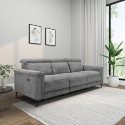 Lund 3 Seater Sofa With 2 Electrical Recliner In Grey Corduroy - thumbnail 2