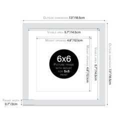 "6X6"" Light Grey Picture Frame - 6X6"" Square Frame With 5X5"" Mount For 6X6""/5X5"" Pictures Art Deco Style Photo Display, 1 Pack" - thumbnail 2