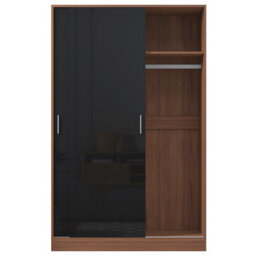 Reflect 2 Door Sliding Wardrobe - Black Gloss & Walnut - Hanging Rails & Shelves - H: 180Cm X W: 120Cm X D: 58Cm - Modern Design - thumbnail 8