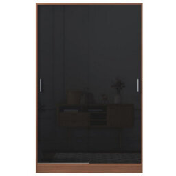 Reflect 2 Door Sliding Wardrobe - Black Gloss & Walnut - Hanging Rails & Shelves - H: 180Cm X W: 120Cm X D: 58Cm - Modern Design - thumbnail 7