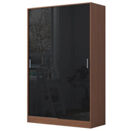 Reflect 2 Door Sliding Wardrobe - Black Gloss & Walnut - Hanging Rails & Shelves - H: 180Cm X W: 120Cm X D: 58Cm - Modern Design - thumbnail 5