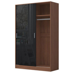 Reflect 2 Door Sliding Wardrobe - Black Gloss & Walnut - Hanging Rails & Shelves - H: 180Cm X W: 120Cm X D: 58Cm - Modern Design - thumbnail 6