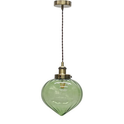 First Choice Lighting Layla - Green Vintage Design Pendant Light With Antique Brass Flex Set - image 1