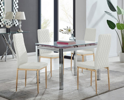 Furniturebox Uk Enna White Glass Extending Dining Table And 4 White Gold Leg Milan Chairs - image 1