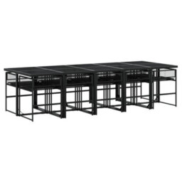 Berkfield 11 Piece Garden Dining Set Black Poly Rattan - thumbnail 3