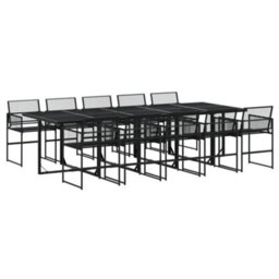 Berkfield 11 Piece Garden Dining Set Black Poly Rattan - thumbnail 2
