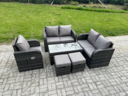 Fimous Patio Garden Furniture Sets Wicker Outdoor Rattan Furniture Sofa Sets With Rectangular Coffee Table Love Seat Sofa - thumbnail 2