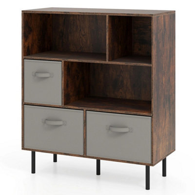 3-Tier Bookcase 6-Cube W/3 Drawers Brown - image 1