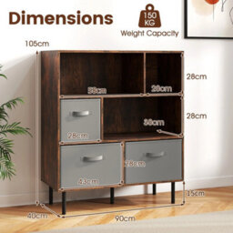 3-Tier Bookcase 6-Cube W/3 Drawers Brown - thumbnail 2