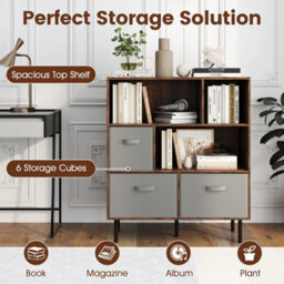 3-Tier Bookcase 6-Cube W/3 Drawers Brown - thumbnail 3